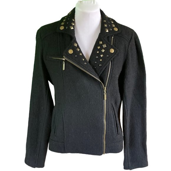 Clothes by Revue Jackets & Blazers - Clothes by Revue Black Boiled Wool Moto Studded Jacket, Size Medium